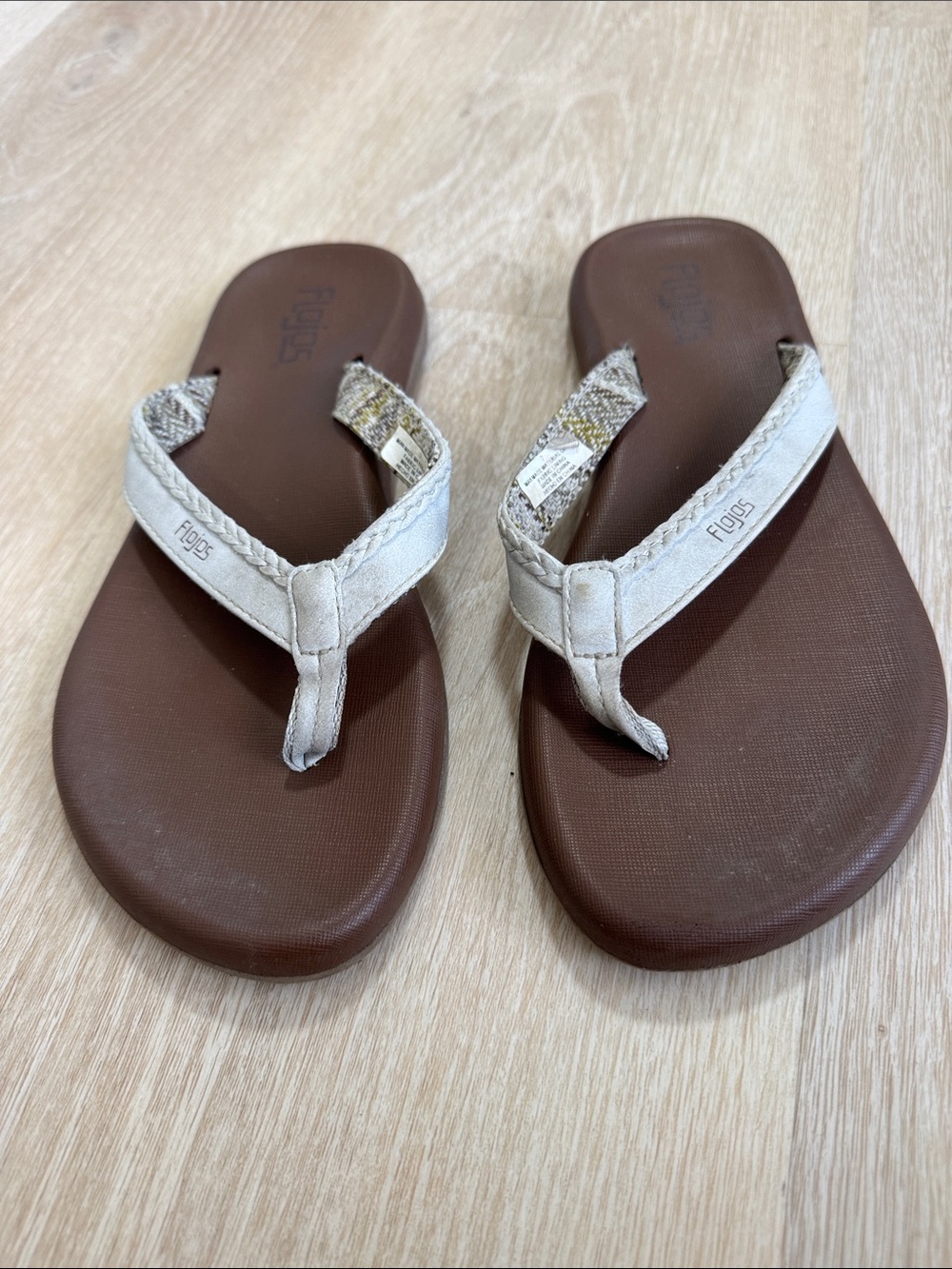 Flojos Women's Brown Footbed Sandals with Cream Straps